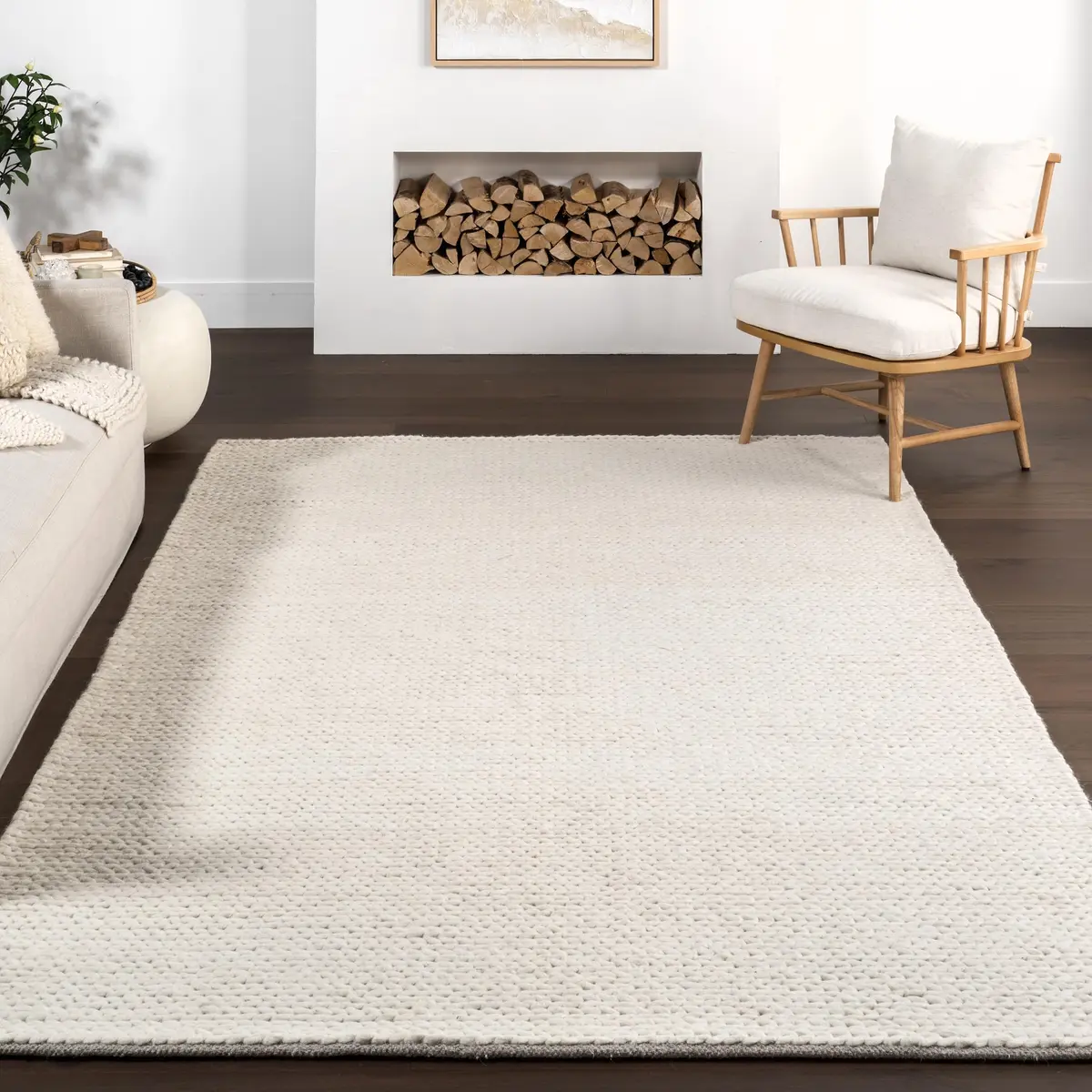 nuLOOM Penelope Off White Solid Hand Woven Wool Area Rug, 6' Round | Soft, Durable & Pet-Friendly - view 9