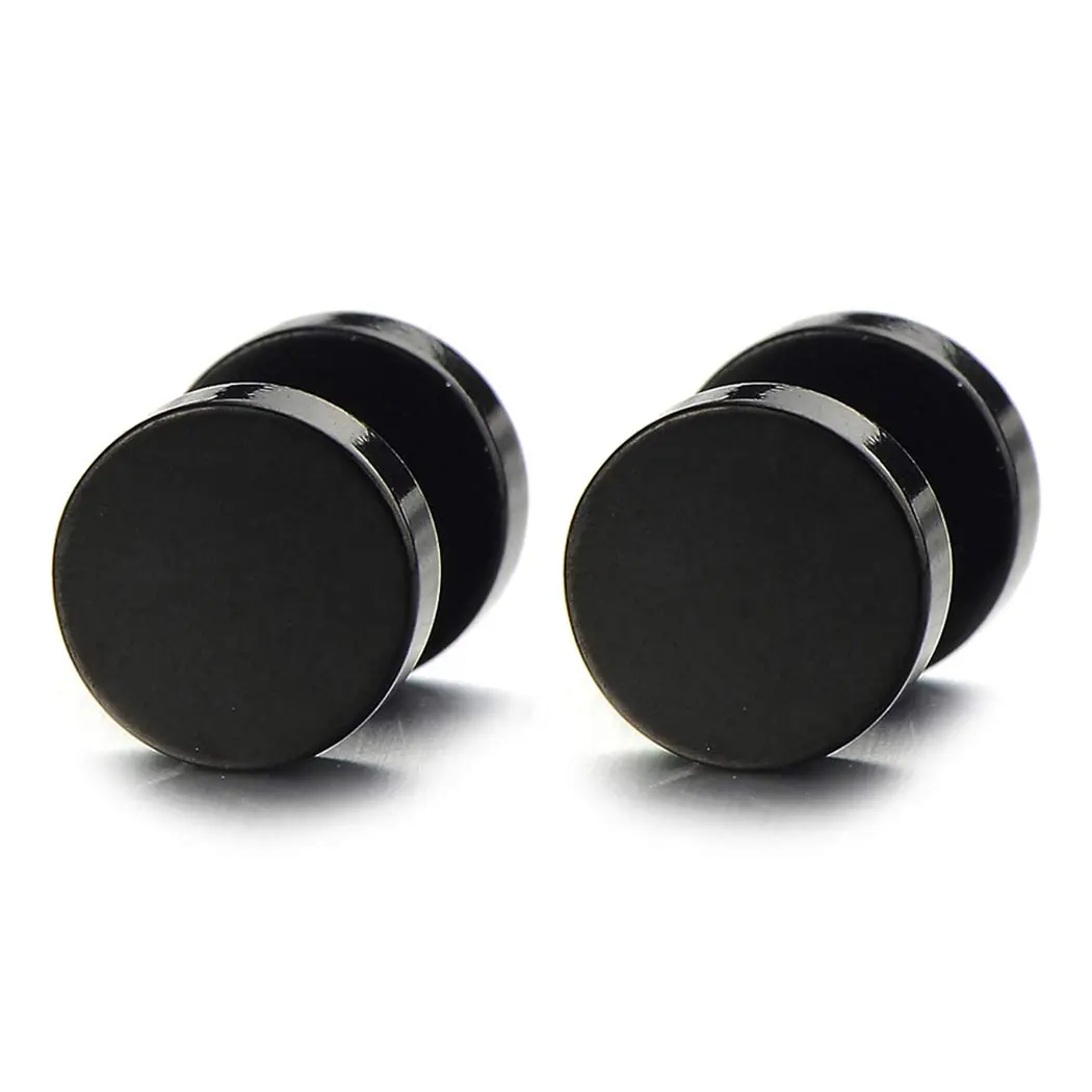 COOLSTEELANDBEYOND Men's Black Stainless Steel Dumbbell Earrings | Edgy Punk Streetwear Accessory for Men & Teens - main product image