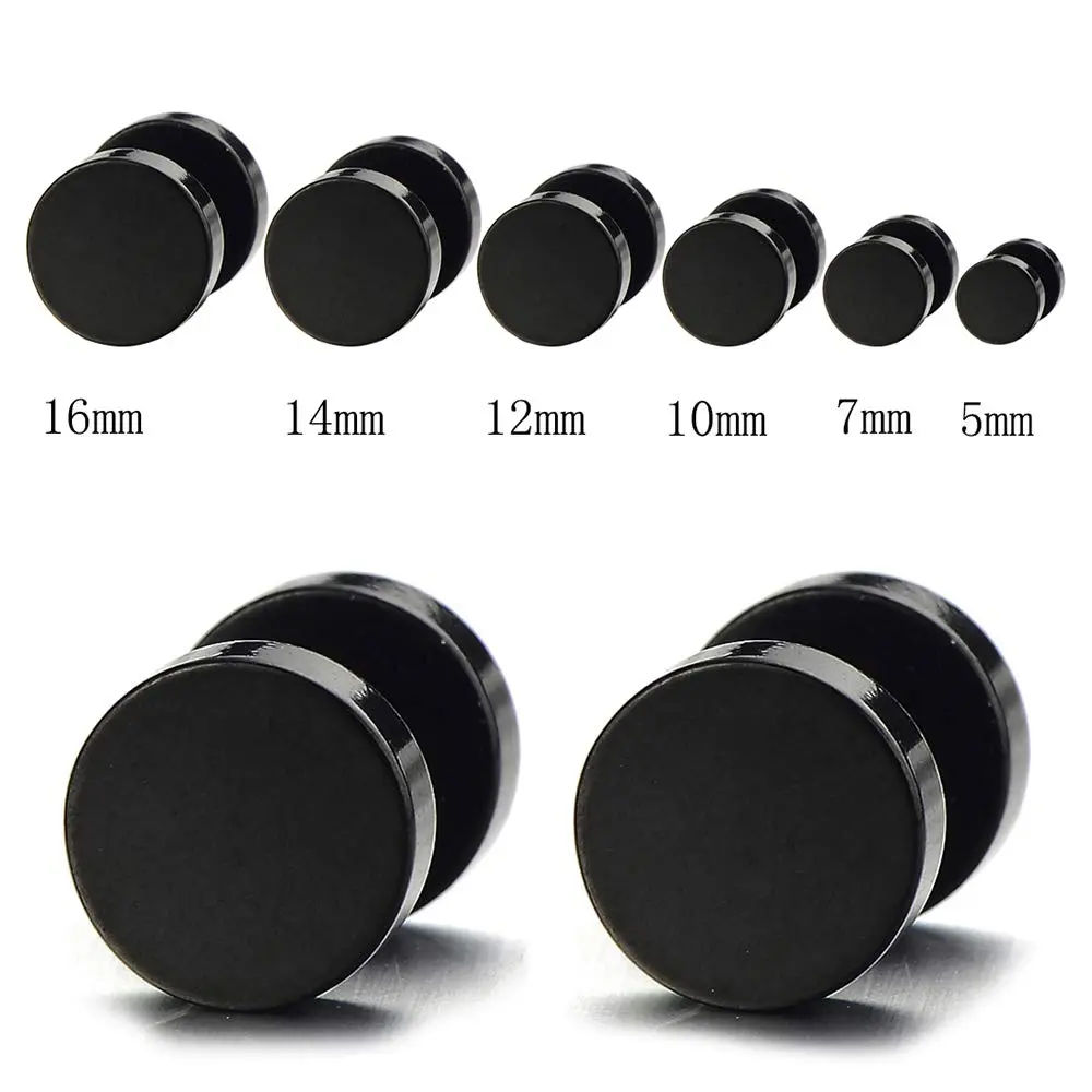 COOLSTEELANDBEYOND Men's Black Stainless Steel Dumbbell Earrings | Edgy Punk Streetwear Accessory for Men & Teens - view 2
