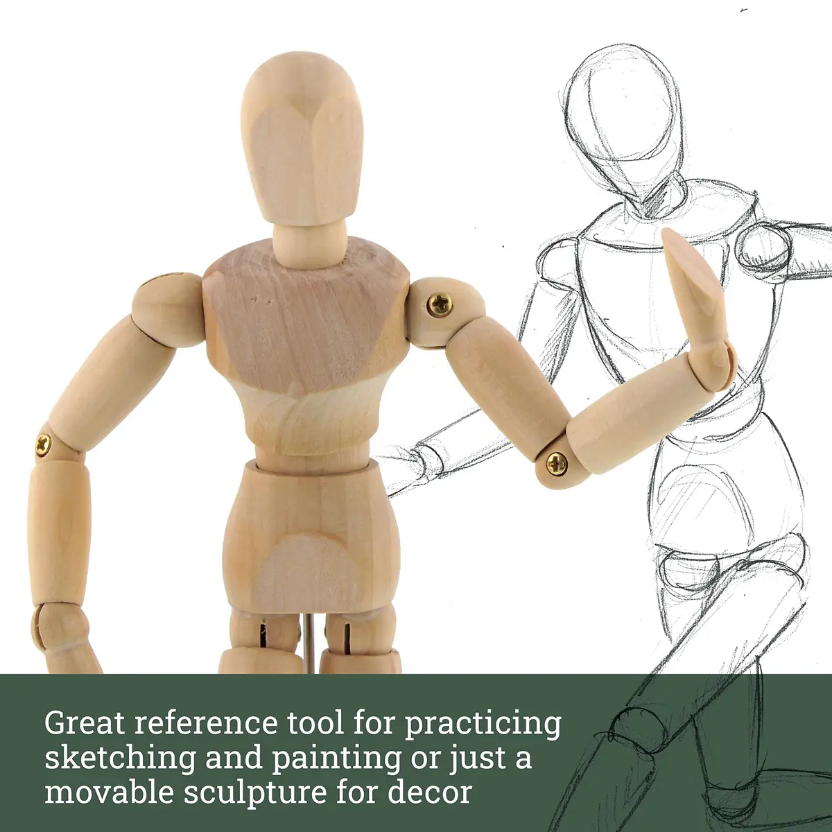 U.S. Art Supply 5" Wooden Male Manikin Posable Figure with Stand | Articulated for Drawing Human Form - view 5