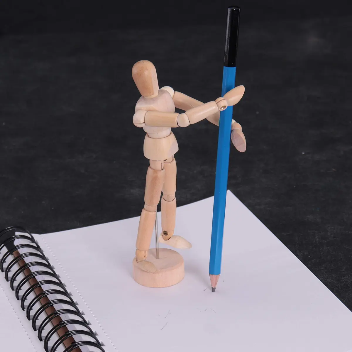 U.S. Art Supply 5" Wooden Male Manikin Posable Figure with Stand | Articulated for Drawing Human Form - view 6