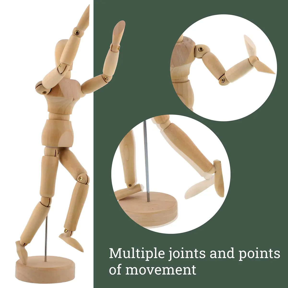 U.S. Art Supply 5" Wooden Male Manikin Posable Figure with Stand | Articulated for Drawing Human Form - view 3
