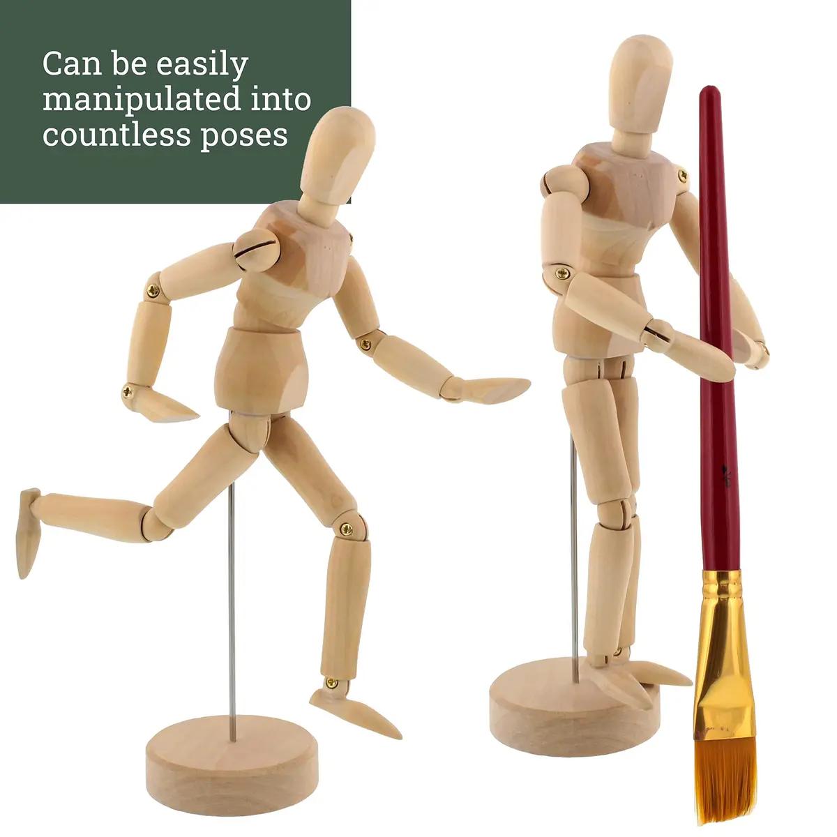 U.S. Art Supply 5" Wooden Male Manikin Posable Figure with Stand | Articulated for Drawing Human Form - view 4