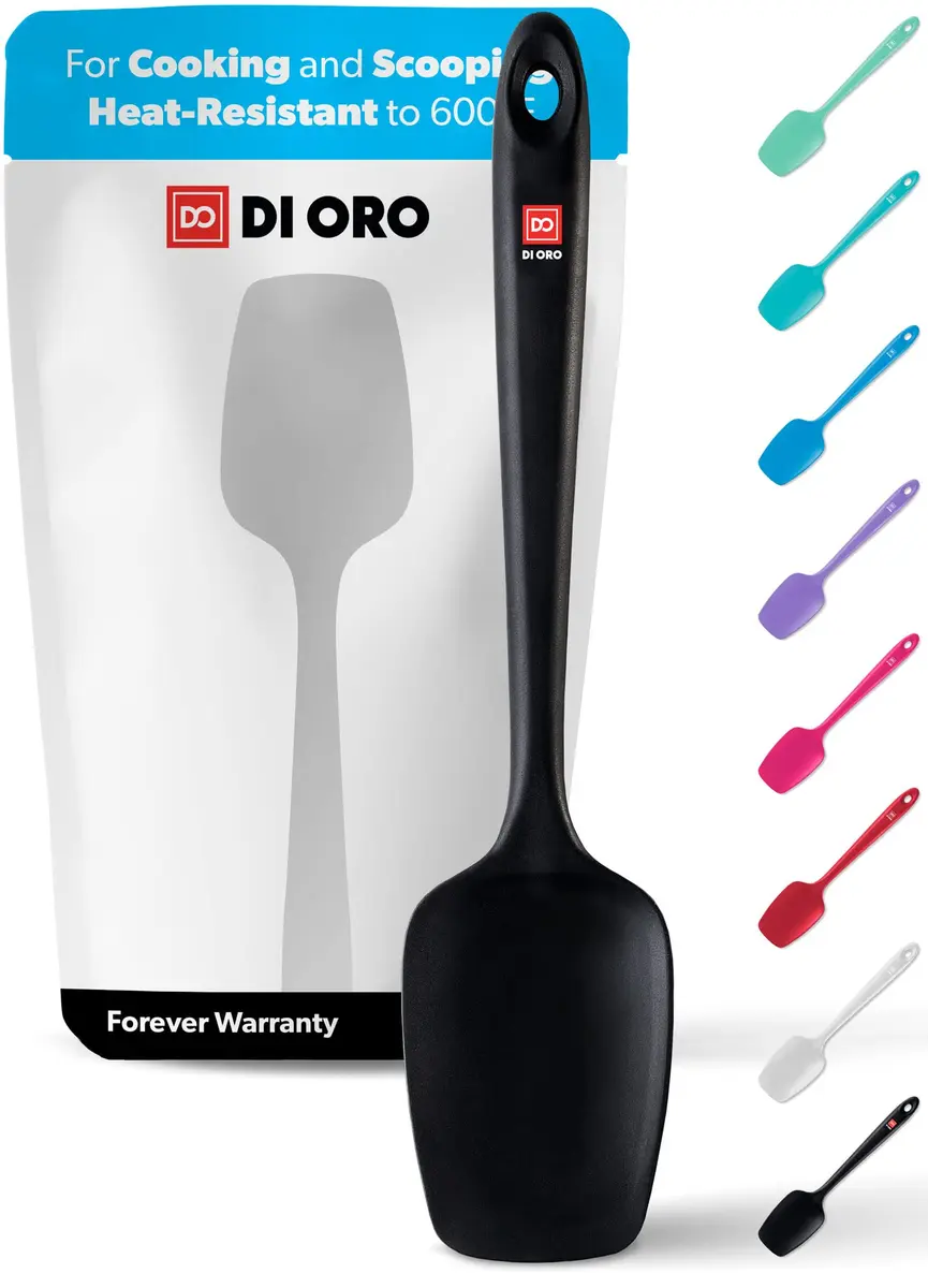 di Oro Silicone Spoonula - Spoon Spatula, 600°F Heat Resistant, Black | Versatile Kitchen Utensil for Baking & Cooking - main product image