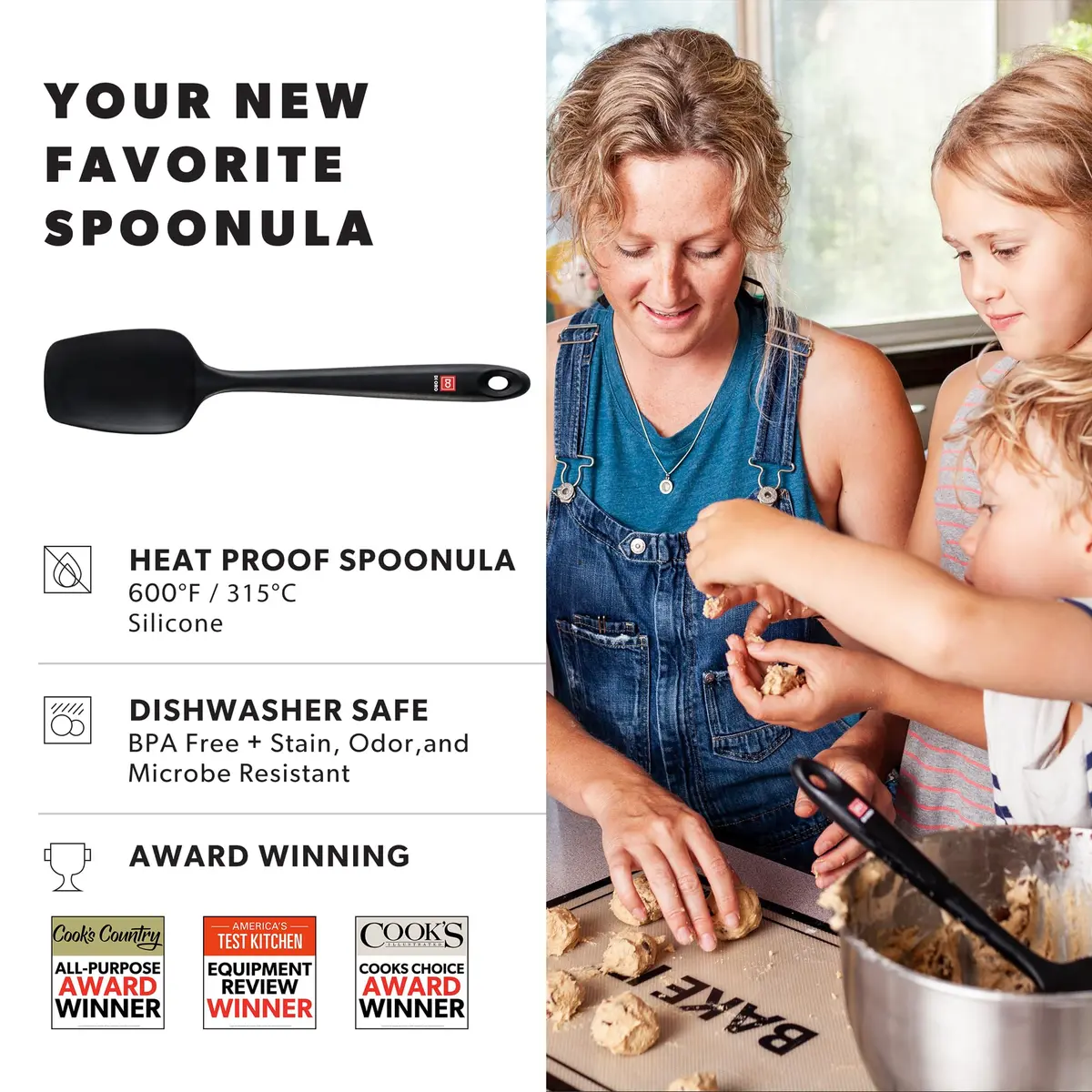 di Oro Silicone Spoonula - Spoon Spatula, 600°F Heat Resistant, Black | Versatile Kitchen Utensil for Baking & Cooking - view 2