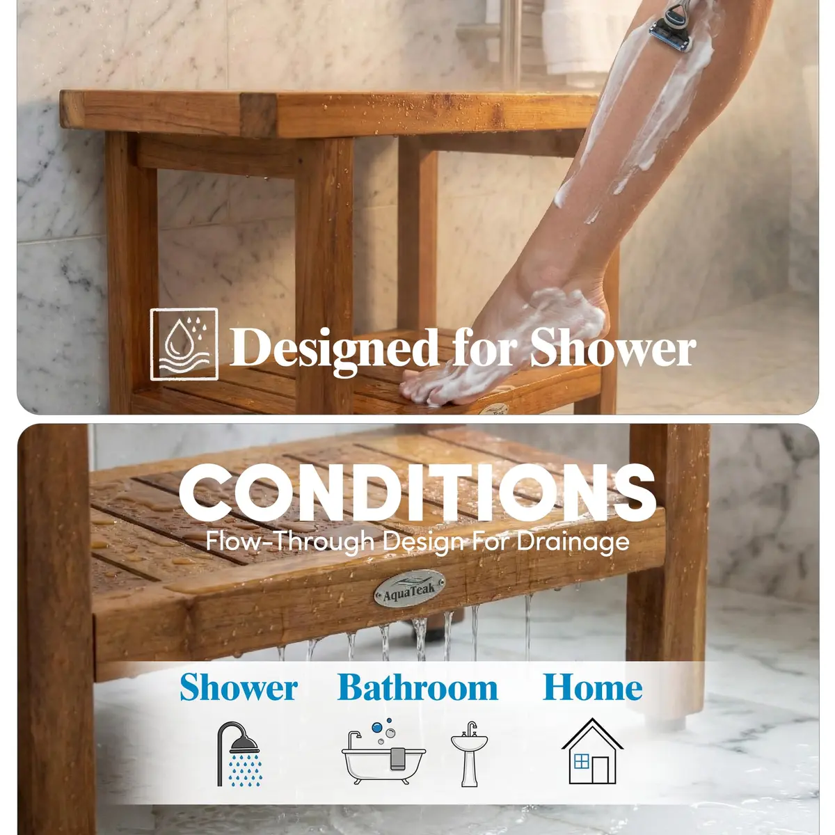 AquaTeak Spa 24" Teak Shower Bench | Durable Water-Resistant Bathroom Seating - view 5