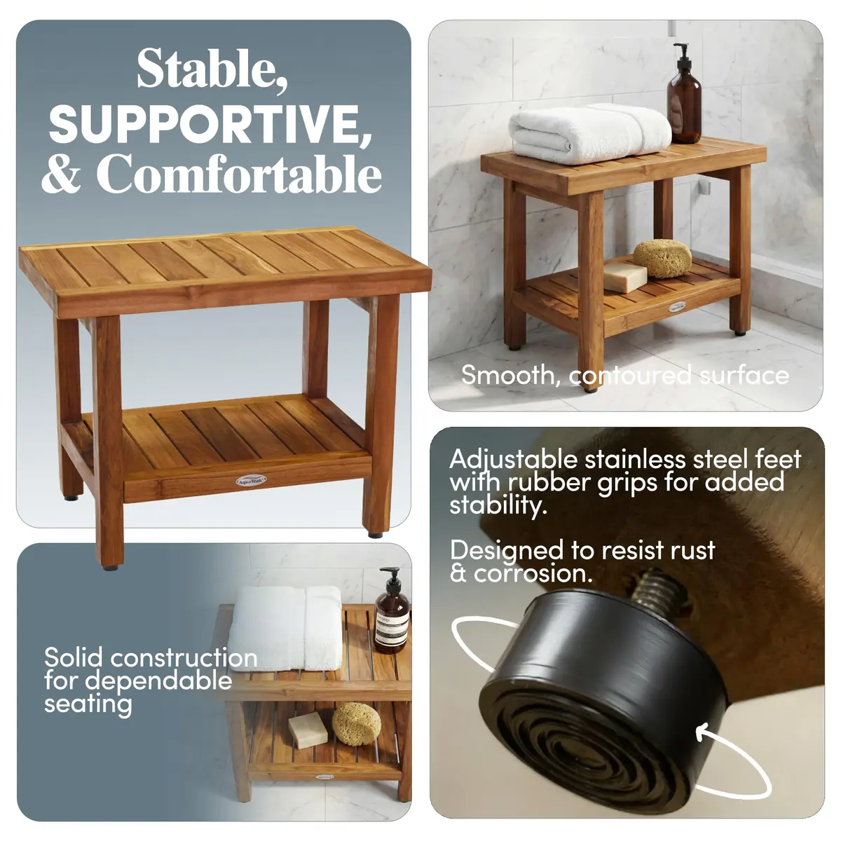 AquaTeak Spa 24" Teak Shower Bench | Durable Water-Resistant Bathroom Seating - view 6