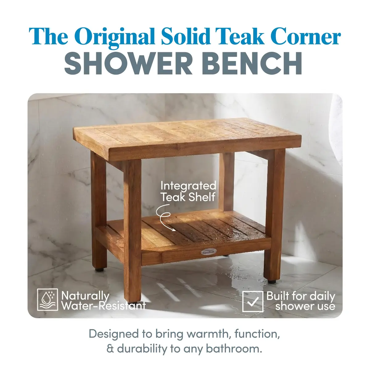 AquaTeak Spa 24" Teak Shower Bench | Durable Water-Resistant Bathroom Seating - view 2