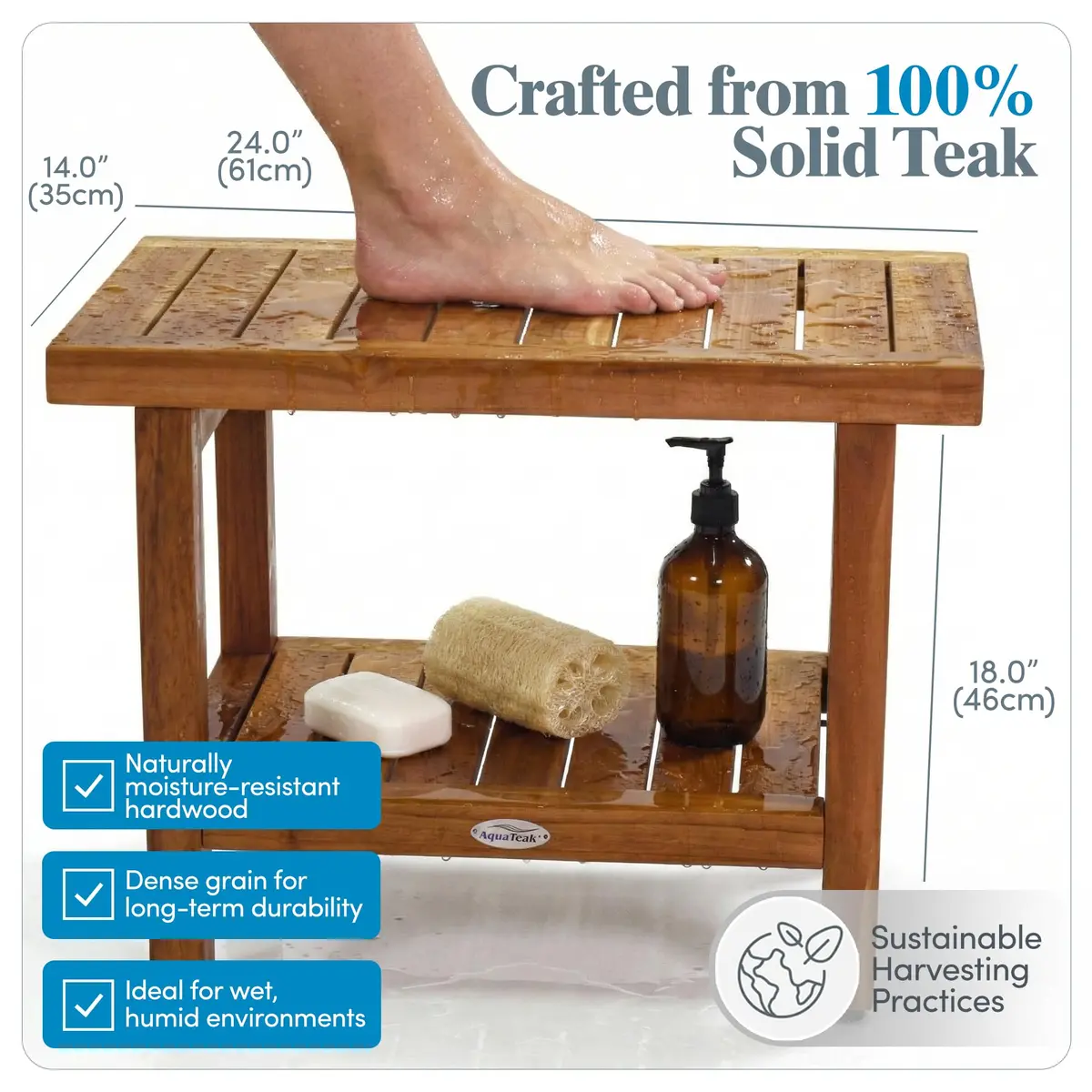 AquaTeak Spa 24" Teak Shower Bench | Durable Water-Resistant Bathroom Seating - view 3