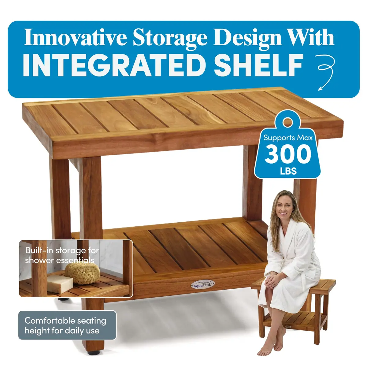 AquaTeak Spa 24" Teak Shower Bench | Durable Water-Resistant Bathroom Seating - view 4