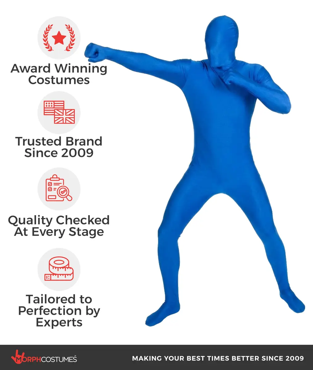 Morphsuits Spandex Bodysuit Zentai Blue Adults Halloween Costume - Large 22.85cm (8.99in) L x 1cm (0.39in) H x 34cm (13.39in) W | Full Body Stretch Fit - view 5