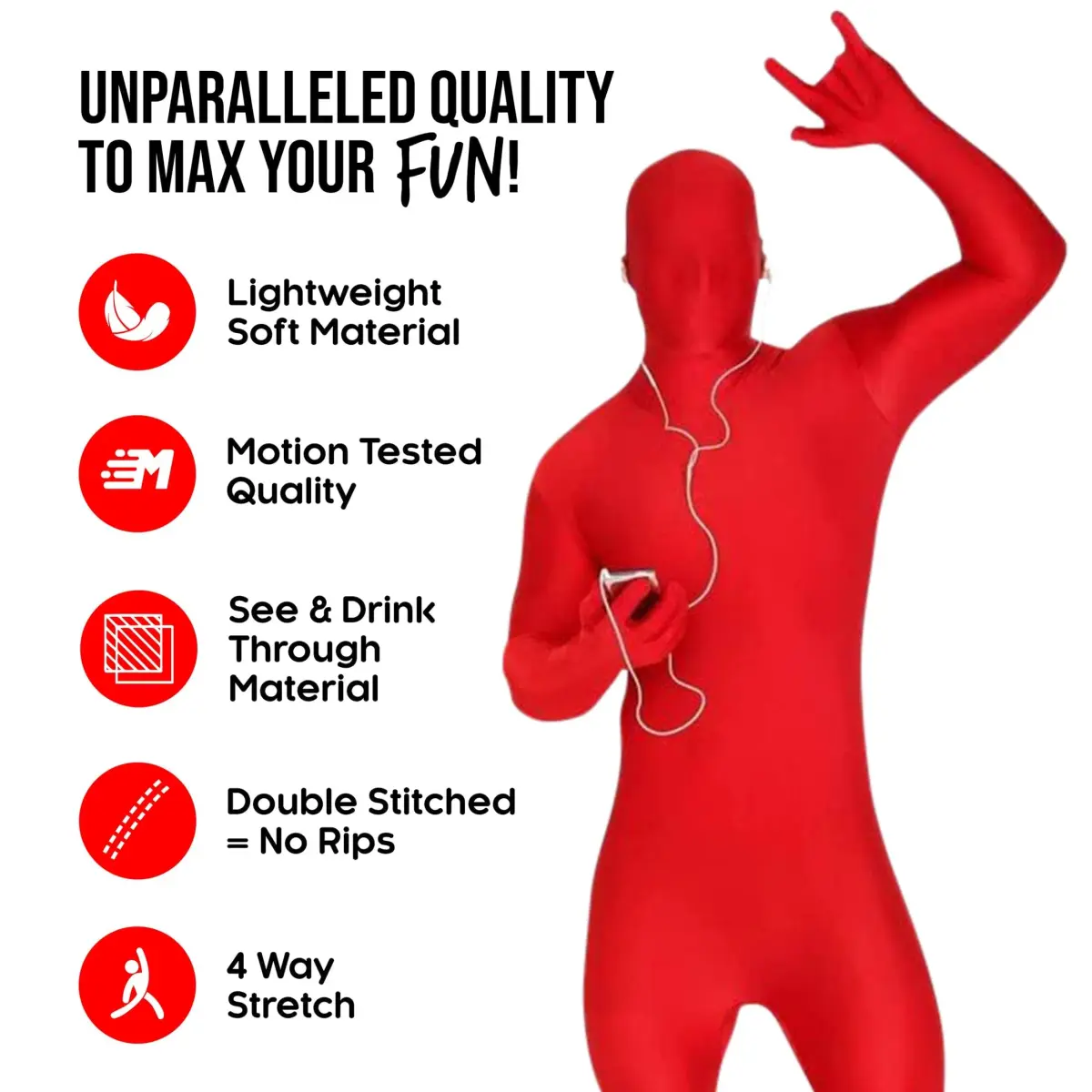 Morphsuits Red Spandex Bodysuit Zentai Costume Medium | Full Body Stretch for Halloween & Parties - view 7