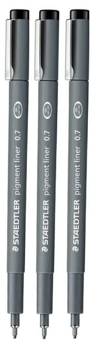 STAEDTLER Pigment Liner Fineliner 0.7mm Pack of 3 | Waterproof, Lightfast, Erasable Drawing Pens - main product image