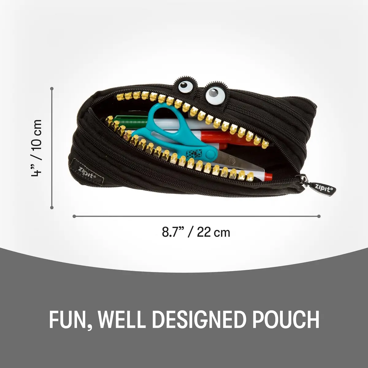 ZIPIT Monster Pencil Case for Kids | Bright Zipper Pouch for Boys, Black | Roomy & Machine Washable - view 2