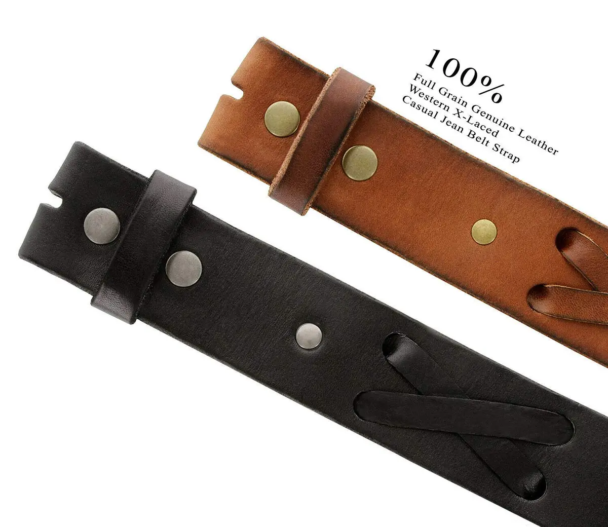 Belts.com TB105 Western X-Laced Full Grain Leather Belt Strap 38 | Classic Casual Style - view 5