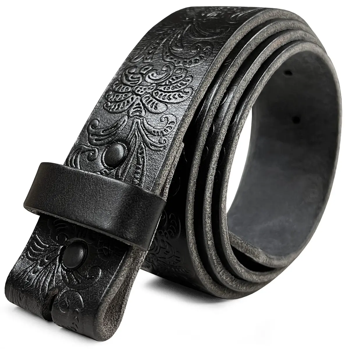 Belts.com Western Tooled Floral Embossed Full Grain Leather Belt 1.5"(38mm) Wide Black 30 | Western Style with Interchangeable Snap Buckle - main product image