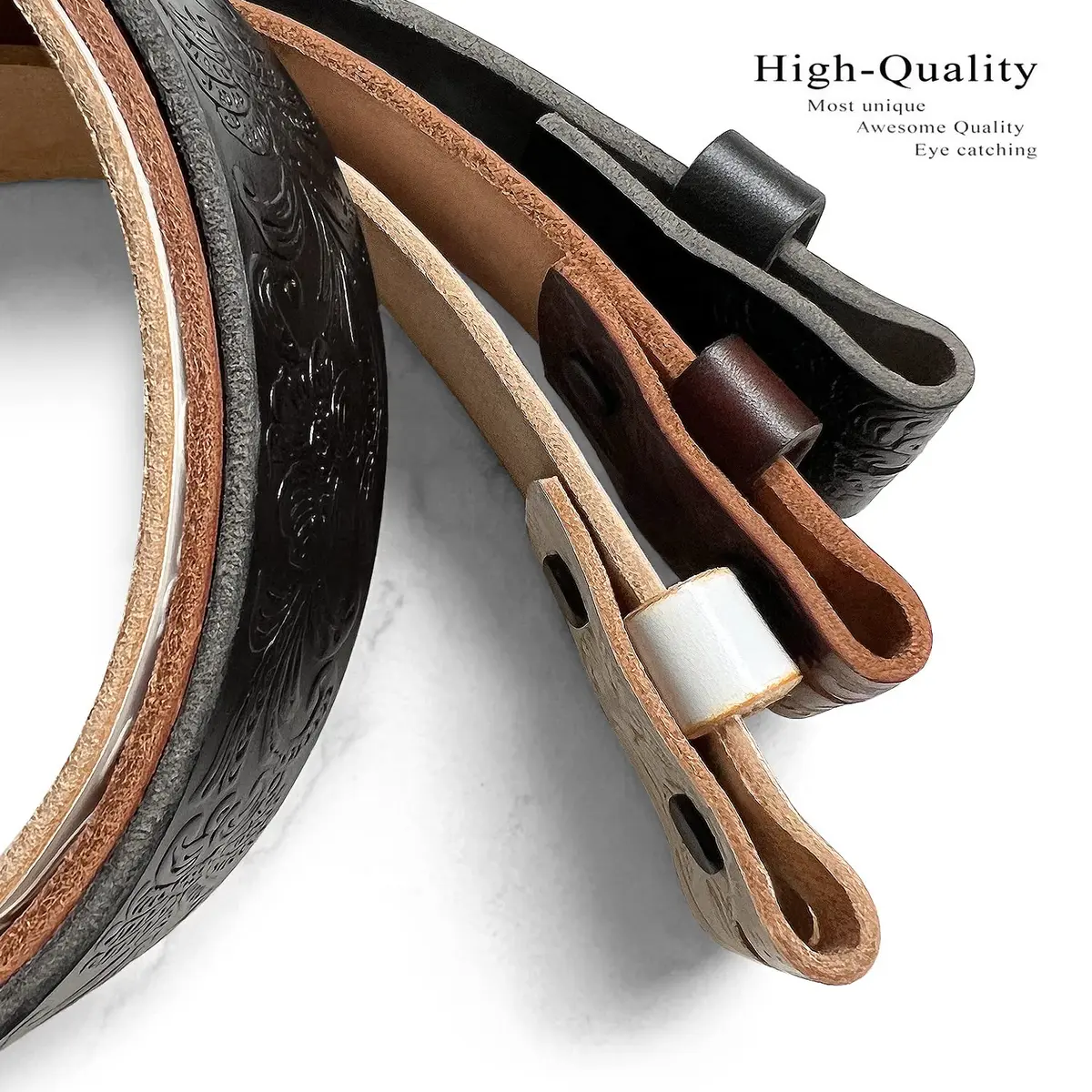 Belts.com Western Tooled Floral Embossed Full Grain Leather Belt 1.5"(38mm) Wide Black 30 | Western Style with Interchangeable Snap Buckle - view 4