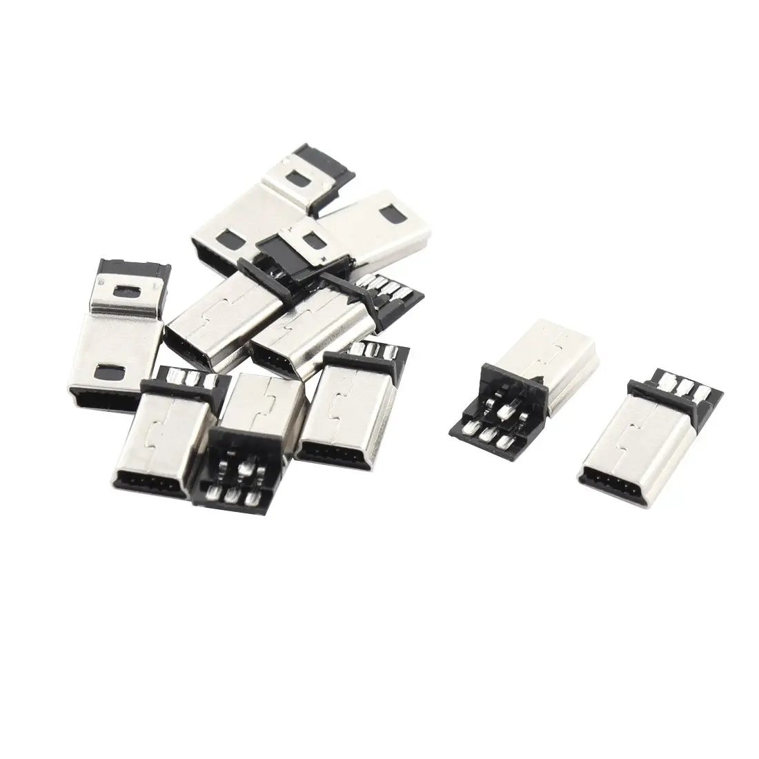 sourcing map Mini USB B Type Male Connector 10 pcs | 5 Pin solder port, metal shield, China-made - main product image