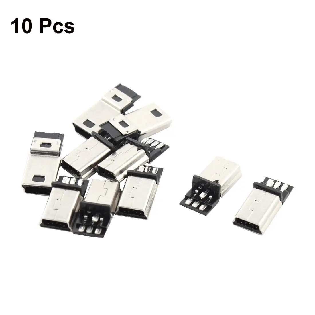 sourcing map Mini USB B Type Male Connector 10 pcs | 5 Pin solder port, metal shield, China-made - view 2