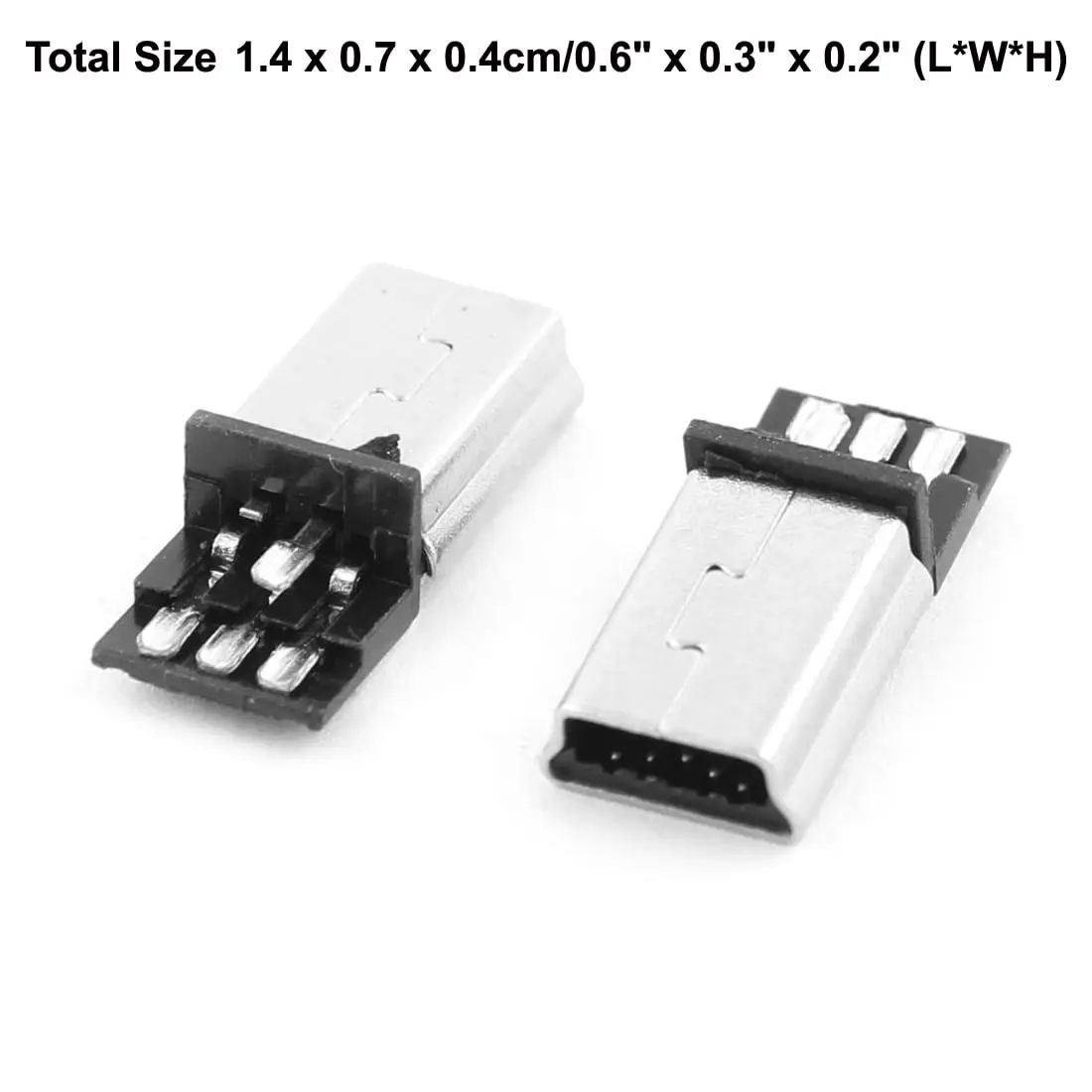sourcing map Mini USB B Type Male Connector 10 pcs | 5 Pin solder port, metal shield, China-made - view 3