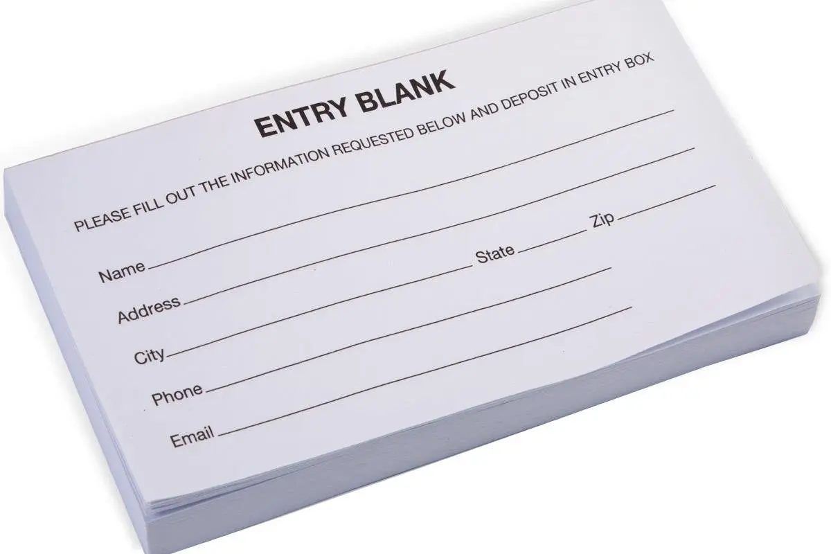 Displays2go Entry Form Pads for Raffles, Contests, Drawings; 1000 Forms Total | Collect Contact Information for Events - main product image