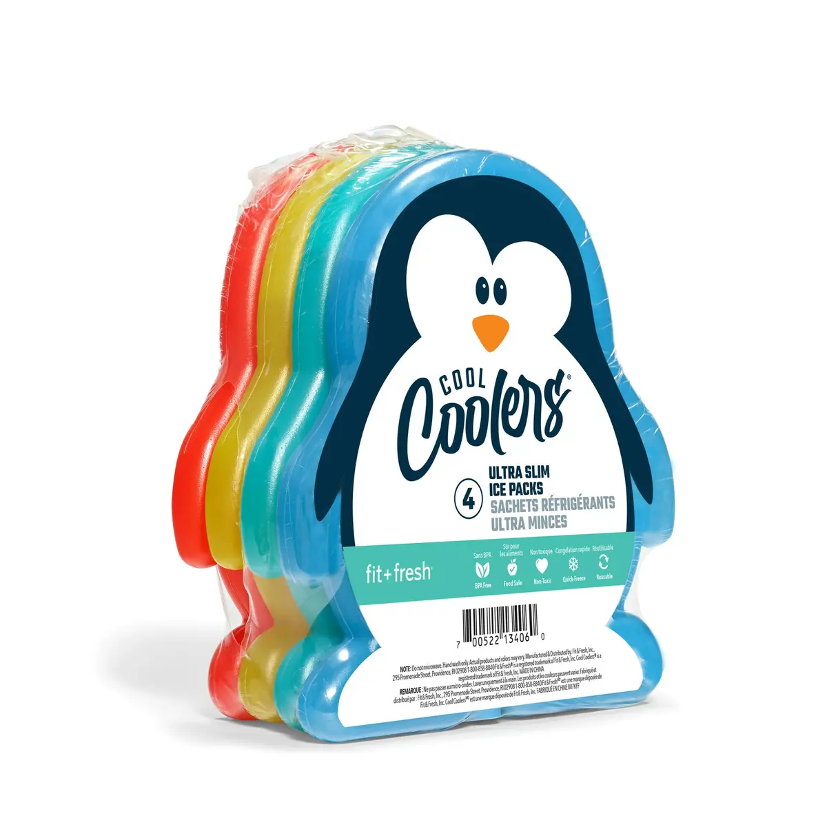 Fit & Fresh Reusable Kids Lunch Box Ice Packs, 4pk | Slim Penguin-Shaped Freezer Packs for School & Picnic - main product image