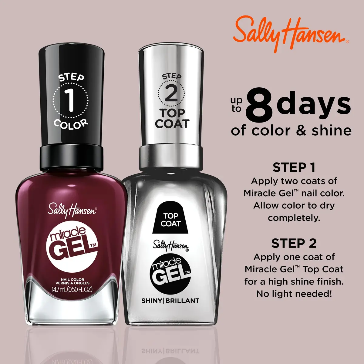 Sally Hansen Miracle Gel Nail Polish 0.5 Fl Oz | Long Lasting, No UV Needed, Vegan, Glossy, Wine Stock - view 2