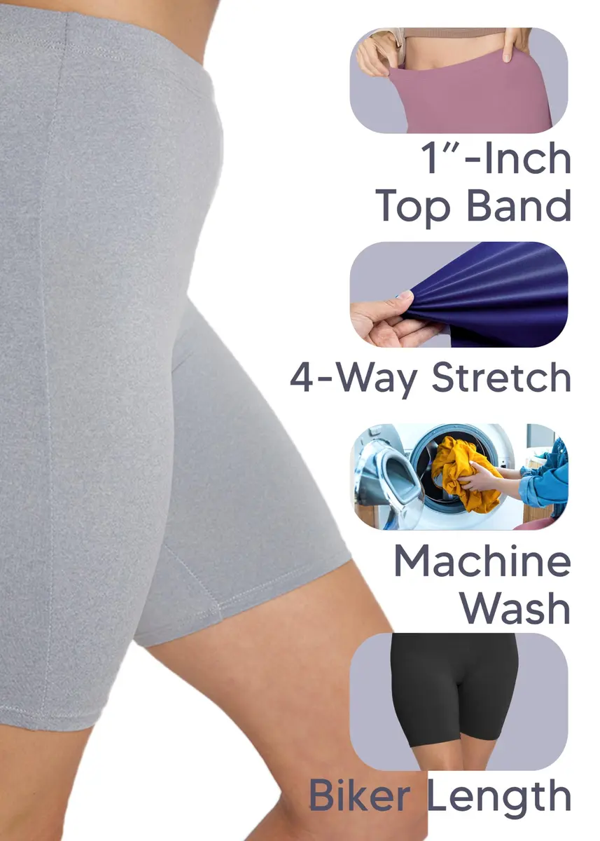 STRETCH IS COMFORT Women's Cotton Biker Shorts Heather Gray Small | Soft Cotton & Spandex for Daily Comfort - view 4