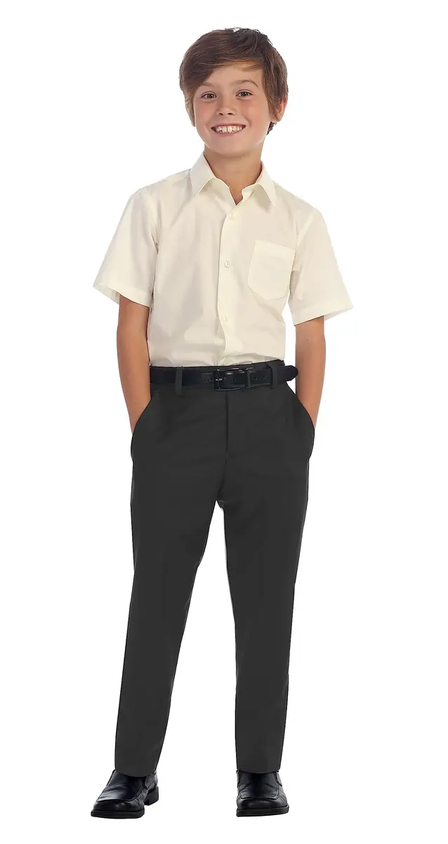 Gioberti Boys Flat Front Dress Pants, Charcoal, Size 8 | Adjustable Waist, Formal Fit - main product image
