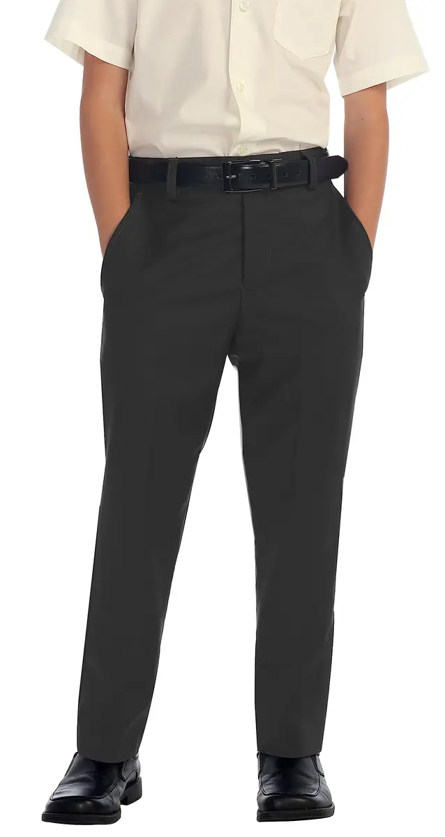 Gioberti Boys Flat Front Dress Pants, Charcoal, Size 8 | Adjustable Waist, Formal Fit - view 2