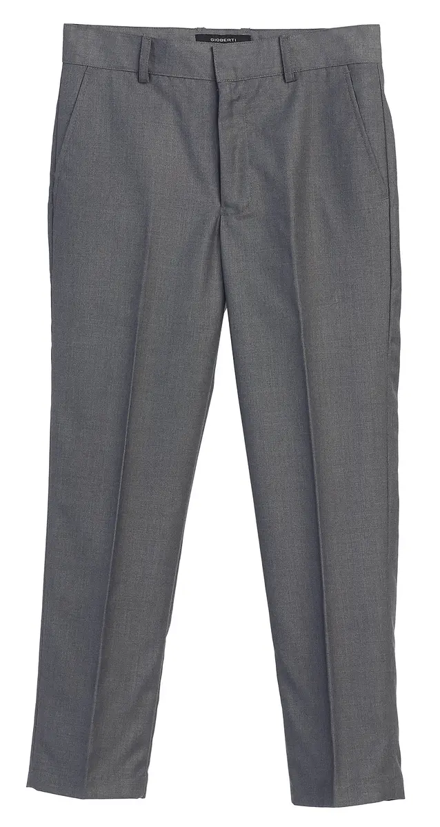 Gioberti Boys Flat Front Dress Pants, Charcoal, Size 8 | Adjustable Waist, Formal Fit - view 3
