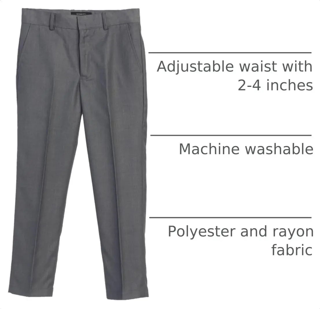 Gioberti Boys Flat Front Dress Pants, Charcoal, Size 8 | Adjustable Waist, Formal Fit - view 4