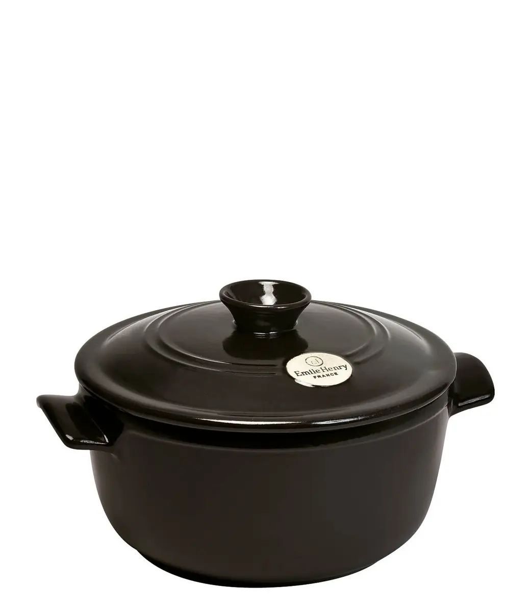 Emile Henry France Flame Round Stewpot Dutch Oven 4.2 Quart Charcoal | Ceramic, Oven & Stove Safe - view 2