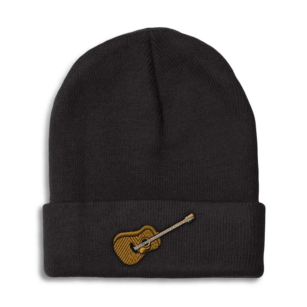 Speedy Pros Custom Beanie for Men & Women Guitar Music A Embroidery Acrylic Skull Cap Hat Black Design Only - main product image