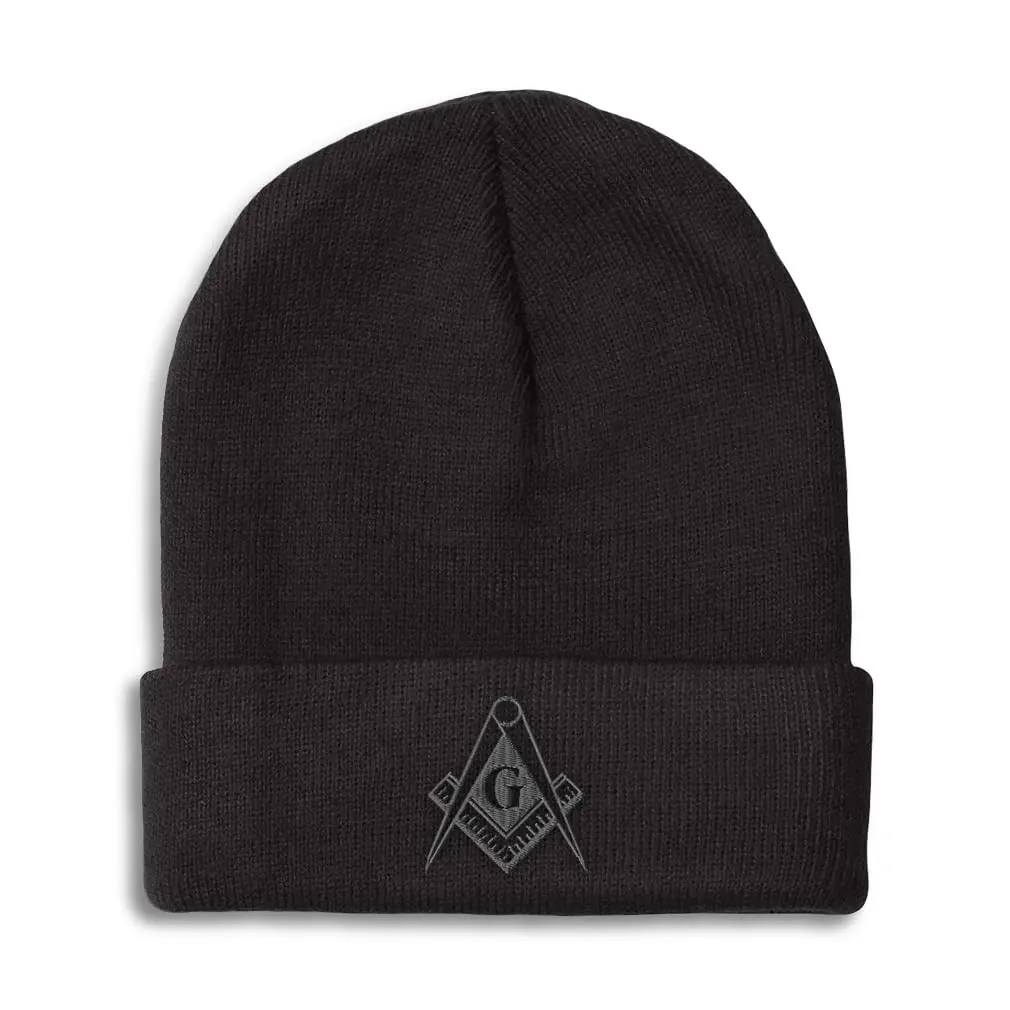 Speedy Pros Beanies for Men Mason Gray Thread Embroidery Winter Hats for Women Acrylic Skull Cap One Size Black Design Only - main product image