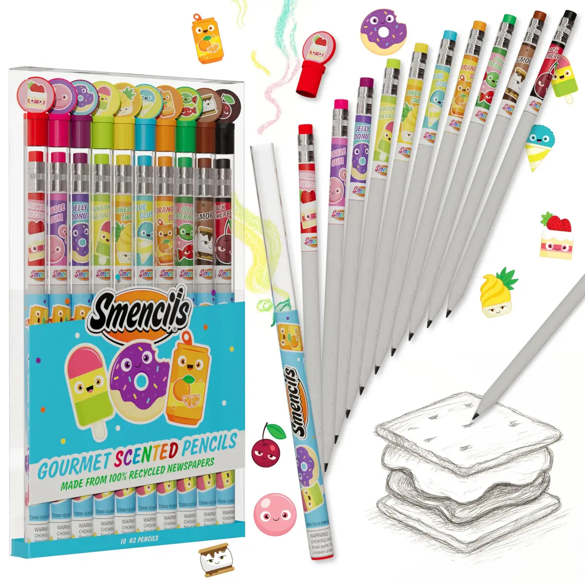 Smencils Scented Graphite HB #2 Pencils (10-Pack) | Recycled Newspaper, 2-Year Scent Life - main product image