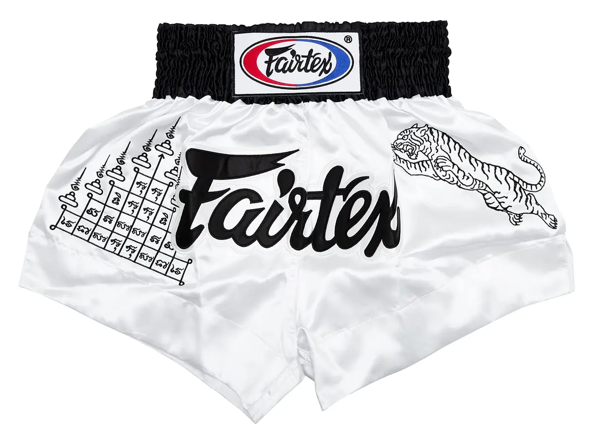 Fairtex Muay Thai Boxing Shorts Traditional Styles (White, Medium) | Quick-Drying Microfiber for Martial Arts - main product image