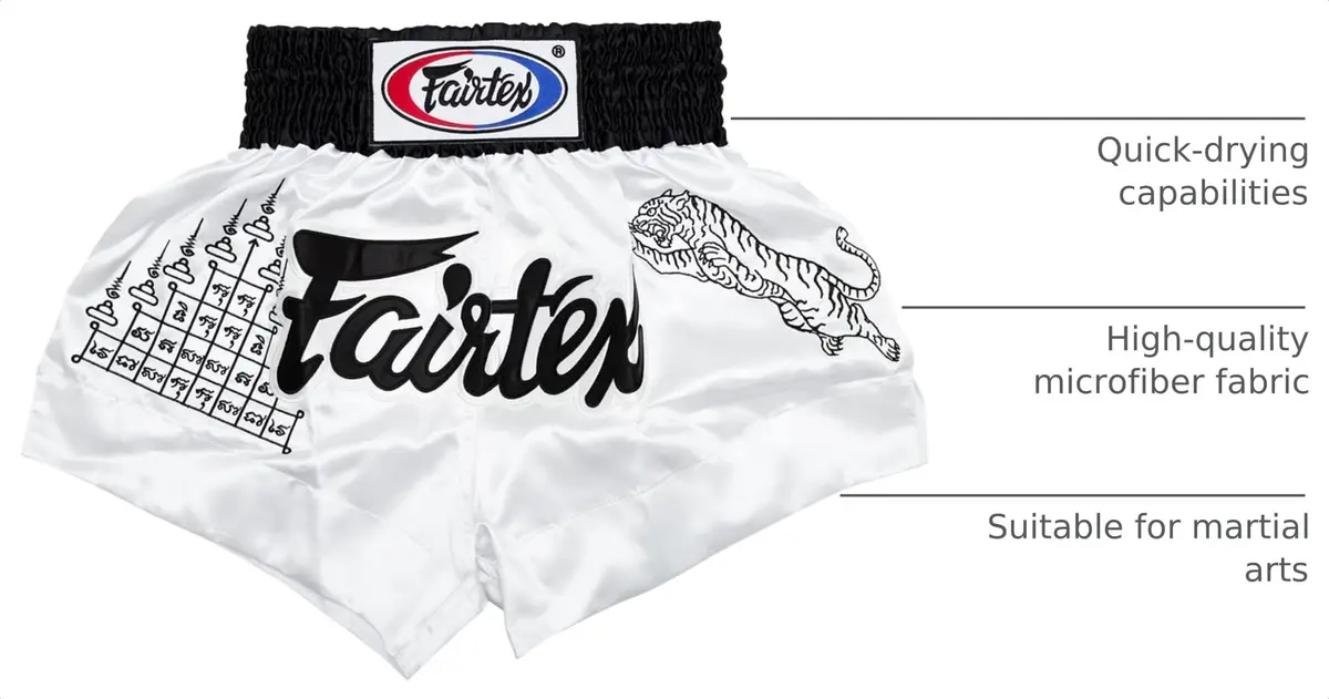 Fairtex Muay Thai Boxing Shorts Traditional Styles (White, Medium) | Quick-Drying Microfiber for Martial Arts - view 3