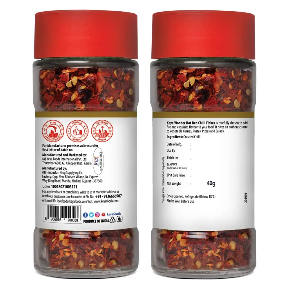KEYA Red Chilli Flakes Seasoning 40g (1.41 oz) | Aromatic Spicy Dried Pizza Pasta Seasoning - view 5