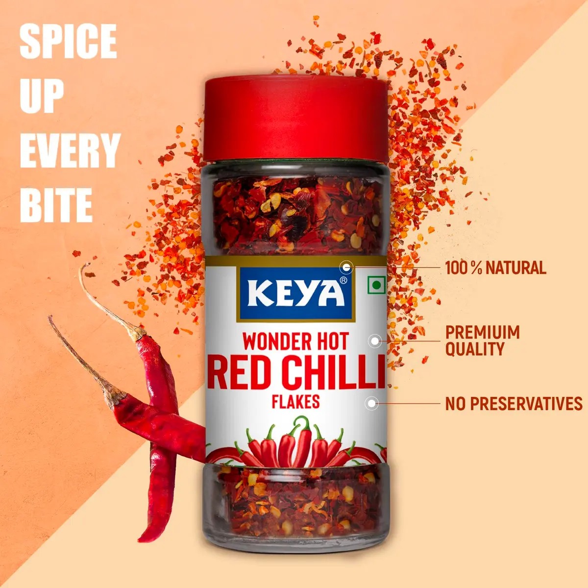 KEYA Red Chilli Flakes Seasoning 40g (1.41 oz) | Aromatic Spicy Dried Pizza Pasta Seasoning - view 3