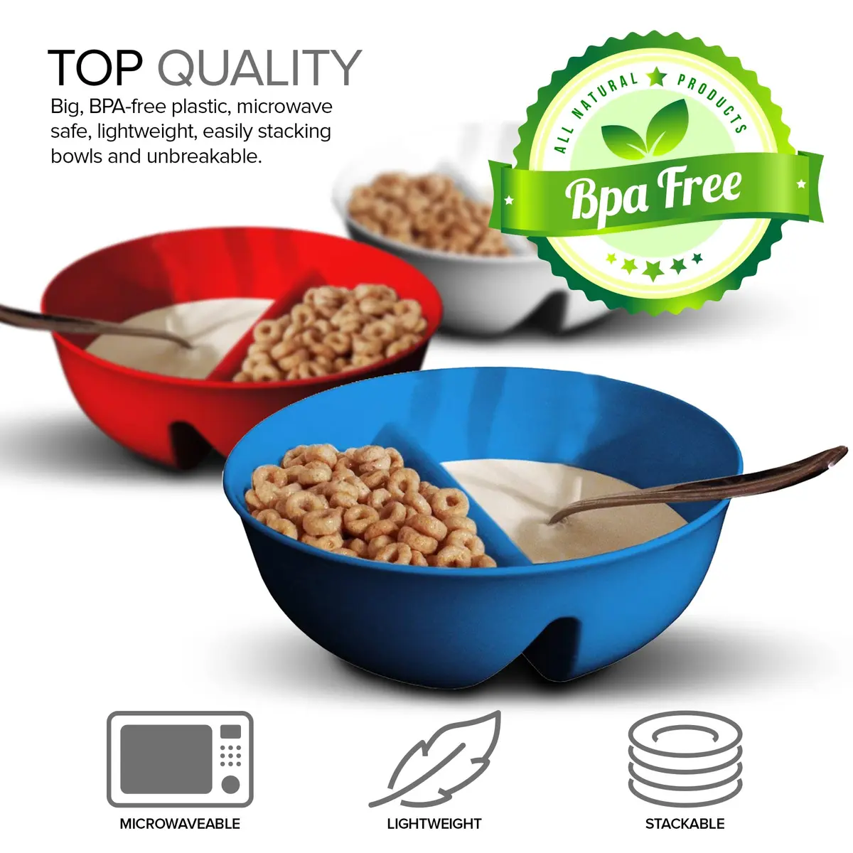 Just Solutions Crunch Anti-Soggy Cereal Bowl - Keeps Cereal Crunchy | BPA Free | Microwave Safe | Pack of 3 - view 4