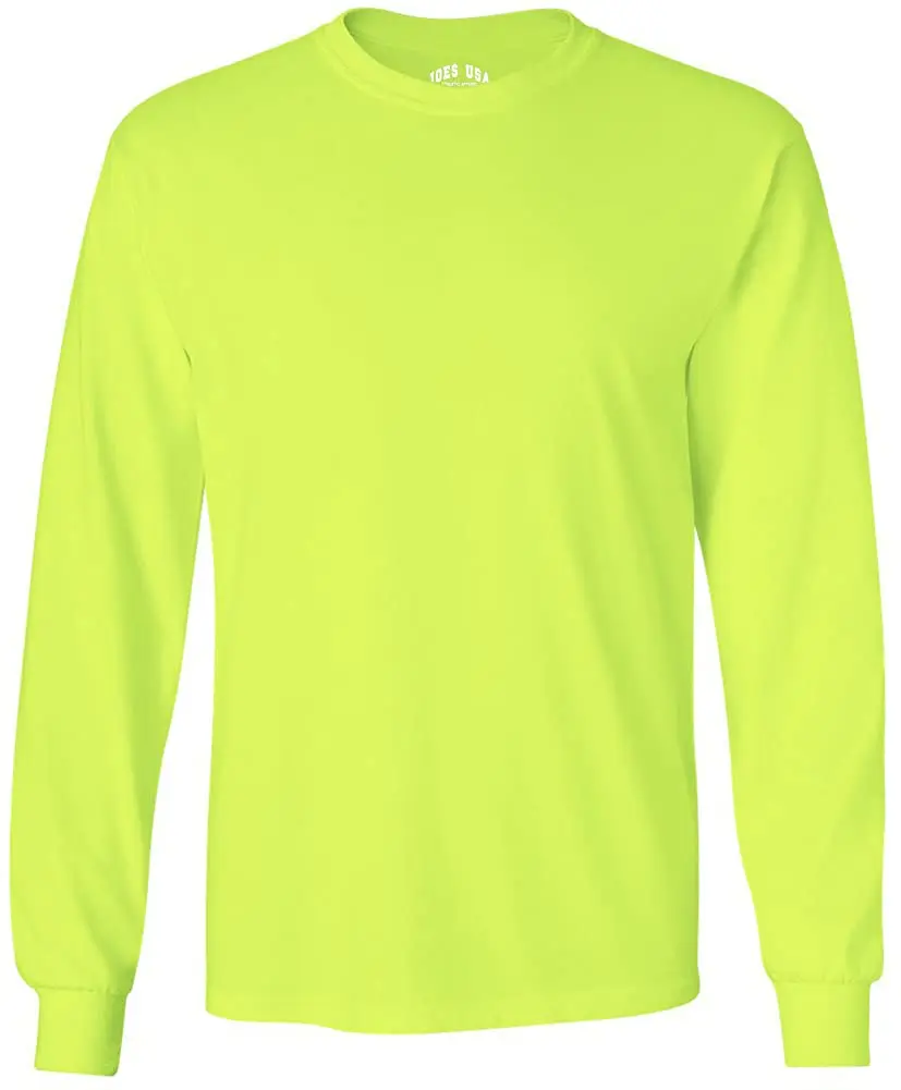 Joe's USA Long Sleeve Cotton T-Shirt Safety Green 2XL | Heavyweight 6.1oz, Comfortable Fit - main product image