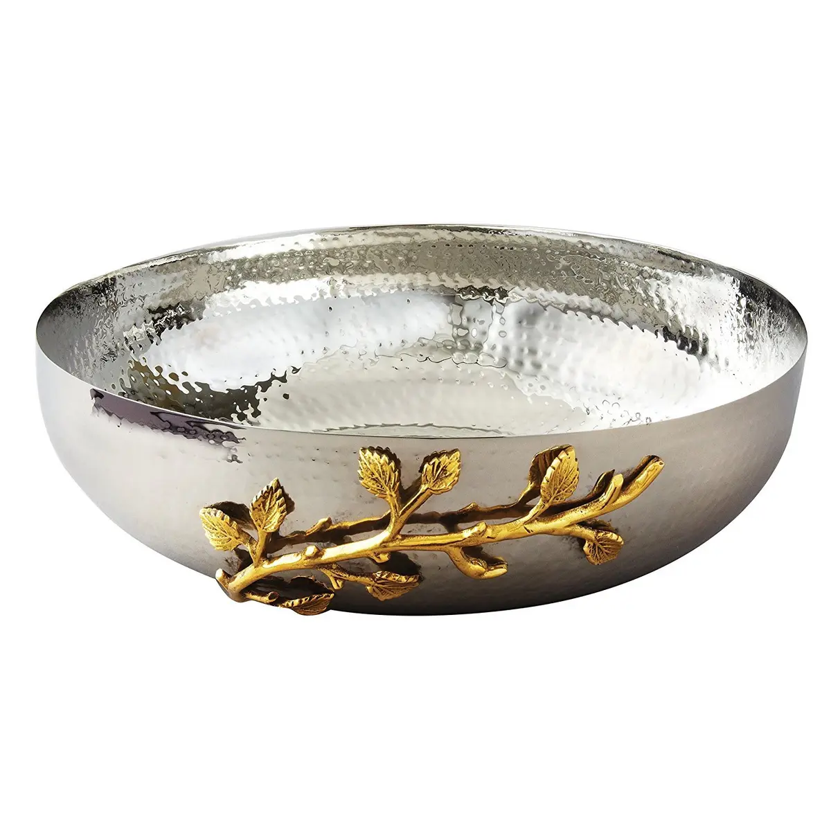 Elegance Golden Vine Hammered Salad Bowl 12-Inch | Silver/Gold Stainless Steel, Elegant Design - main product image