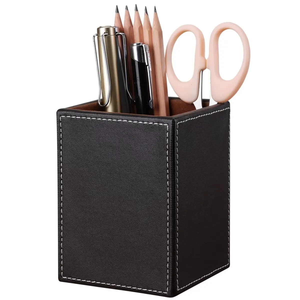 KINGFOM PU Leather Square Pencil Holder Cup | Desktop Stationery Organizer for Office & Study - view 4