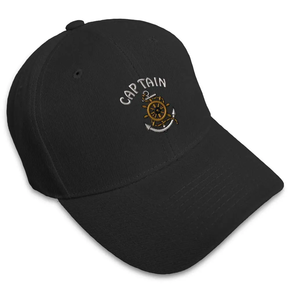 Speedy Pros Baseball Cap Captain Wheel Sailing Anchor Embroidery 100% Acrylic Black | Classic Unisex Style - main product image