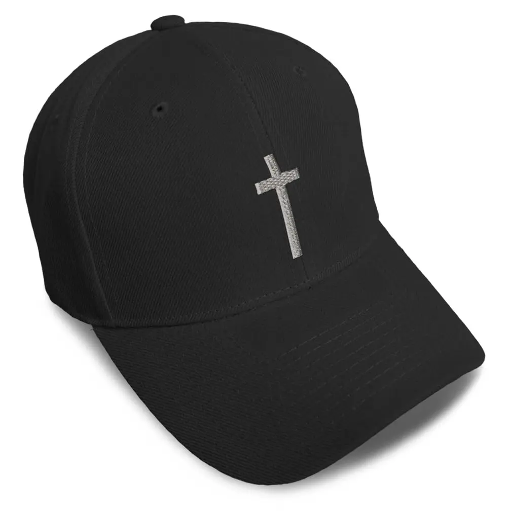 Speedy Pros Baseball Cap Cross Silver Christ Jesus God Faith Black Design Only | Embroidered, Adjustable, Unisex - main product image