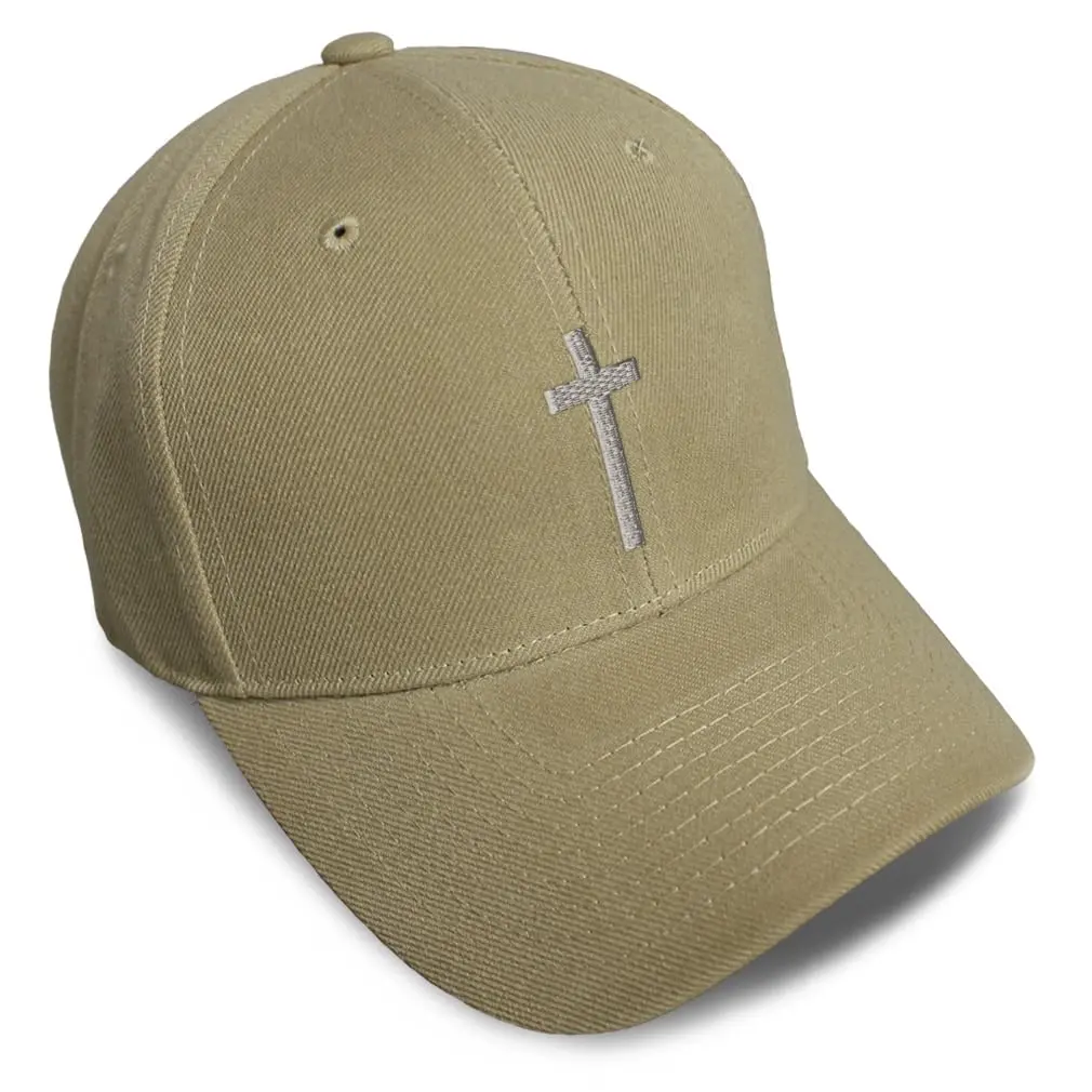 Speedy Pros Baseball Cap Cross Silver Christ Jesus God Faith Khaki Design Only | Adjustable 100% Acrylic - main product image