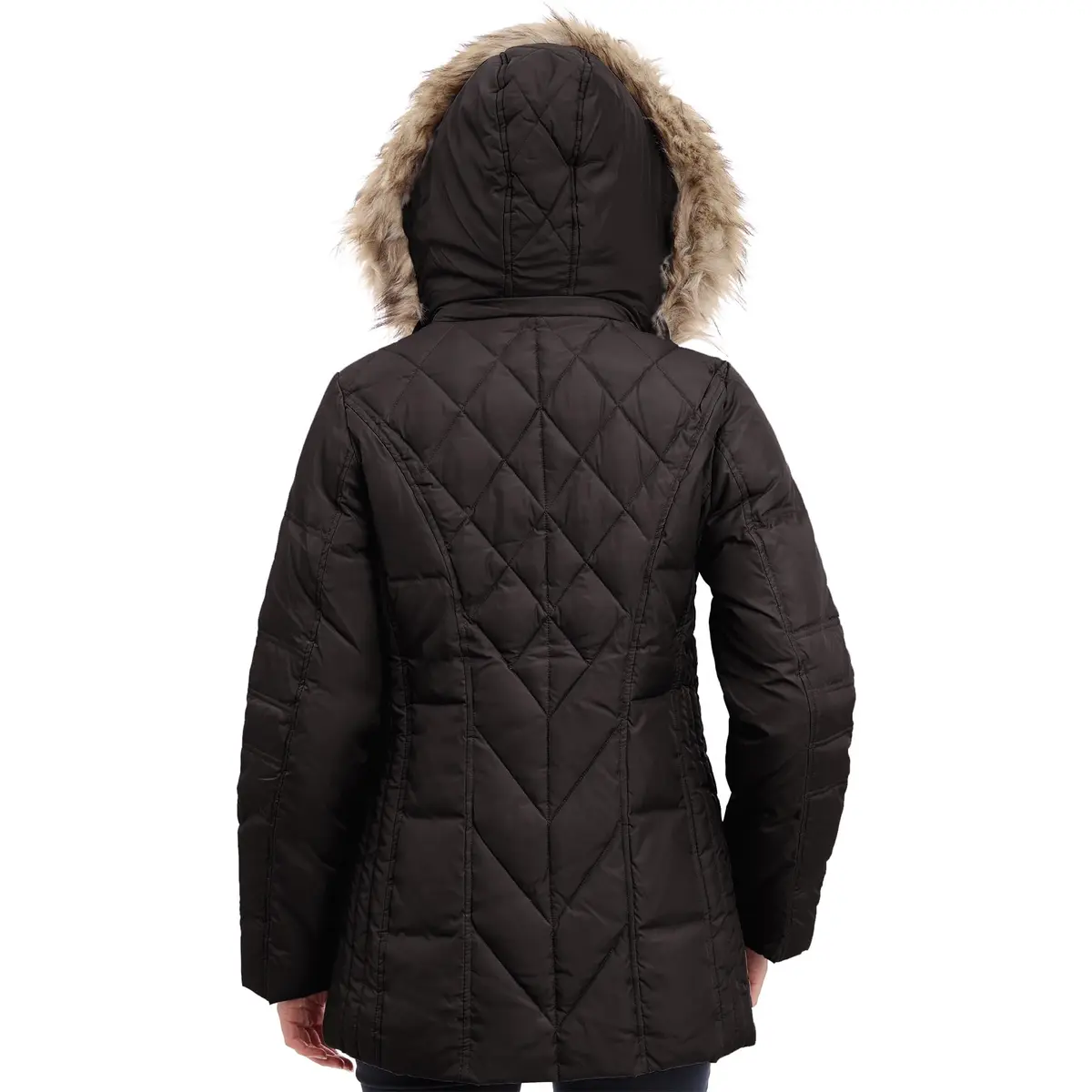 London Fog Women's Diamond Quilted Down Coat | Classic Fit with Detachable Faux Fur Hood (X-Large, Black) - view 6