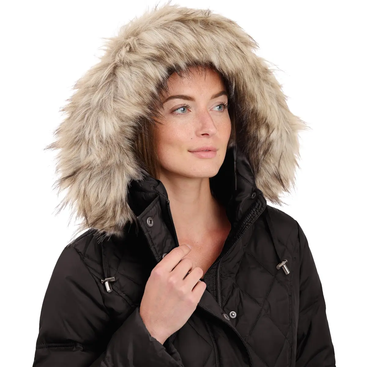 London Fog Women's Diamond Quilted Down Coat | Classic Fit with Detachable Faux Fur Hood (X-Large, Black) - view 3