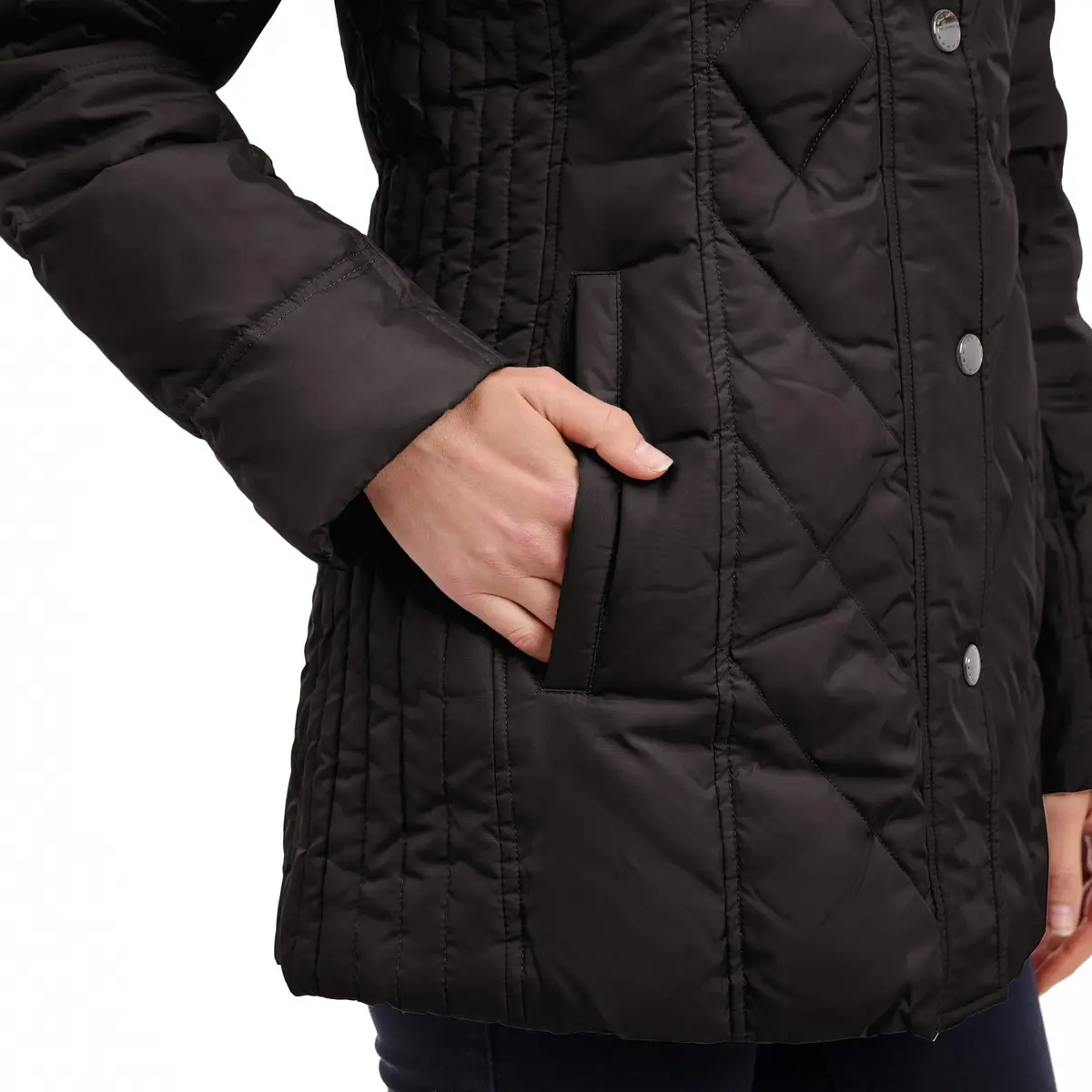 London Fog Women's Diamond Quilted Down Coat | Classic Fit with Detachable Faux Fur Hood (X-Large, Black) - view 4
